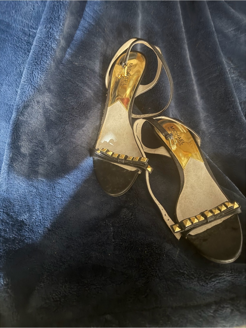 Michael Kors Black Sandals with Gold Pyramid Studs